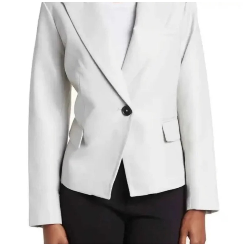 BCBGmaxazria Faux Vegan Leather Single Button Blazer Stone Gray Size S NEW